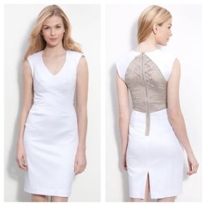 Black Halo White and Gold Midi Dress